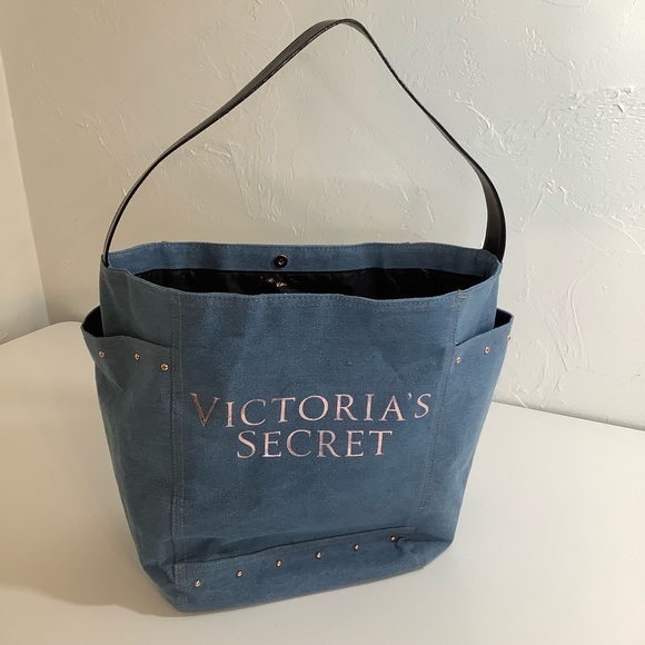 VS large denim shoulder purse bag with rose gold studs EUC - Picture 13 of 14